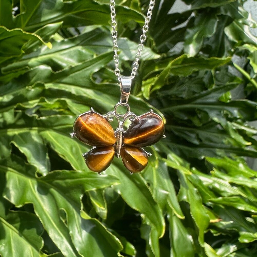 Tiger Eye Pendant Butterfly Pendant Necklace